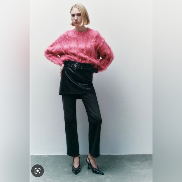 Zara pink ruffled knit sweater with lace - Picture 4 of 14